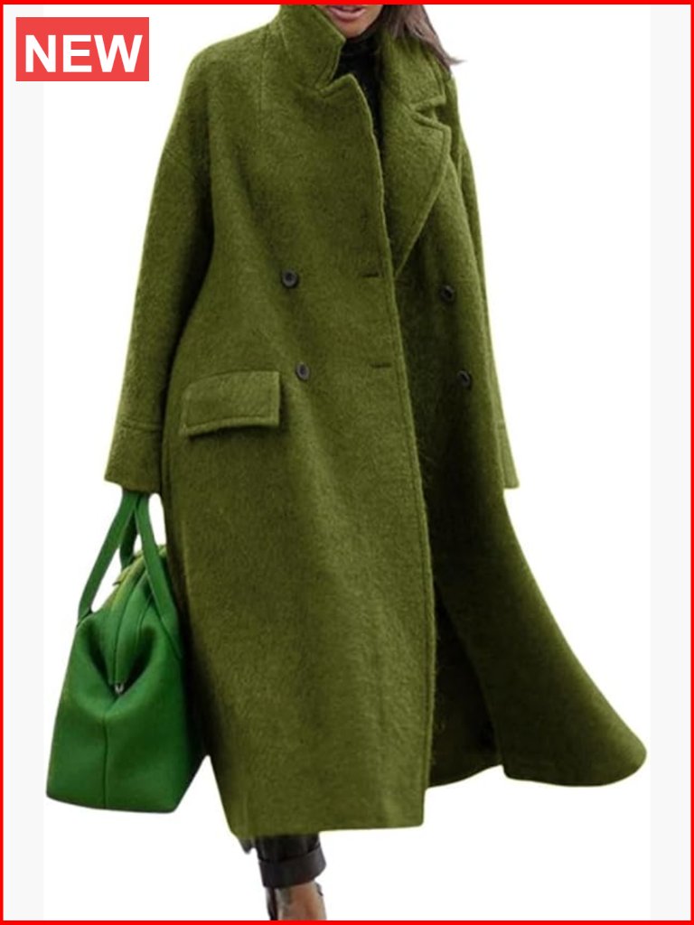 Oversized Wool Blend Pea Coat Double Breasted Long Winter Overcoat